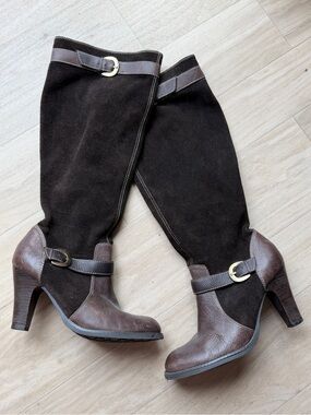 Vintage Y2K Relativity Knee High Leather Boots Size 9 Brown Buckle Heeled Boots